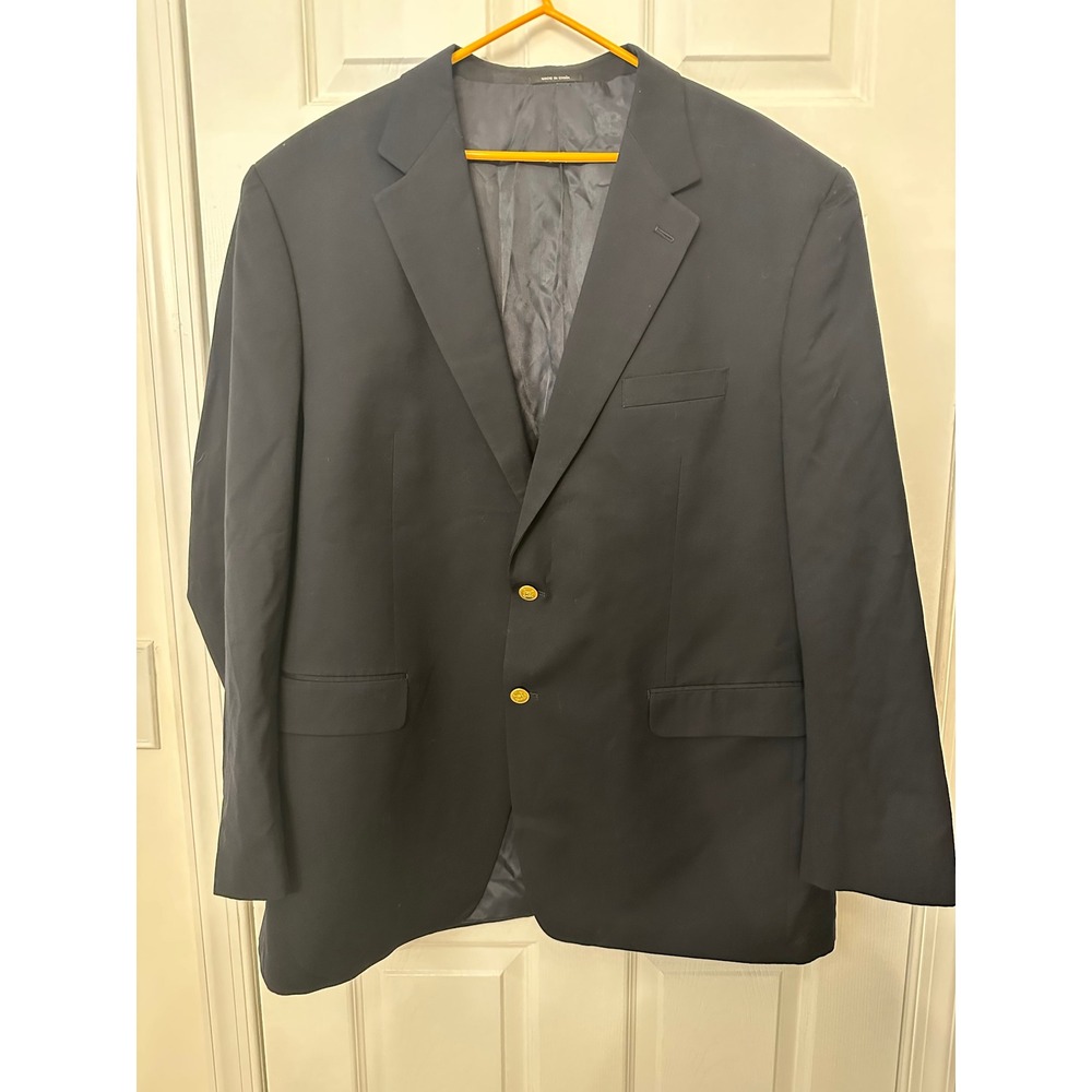Lauren Ralph Lauren Mens Navy Blue 100% Wool Blazer Gold Crest Buttons 50L